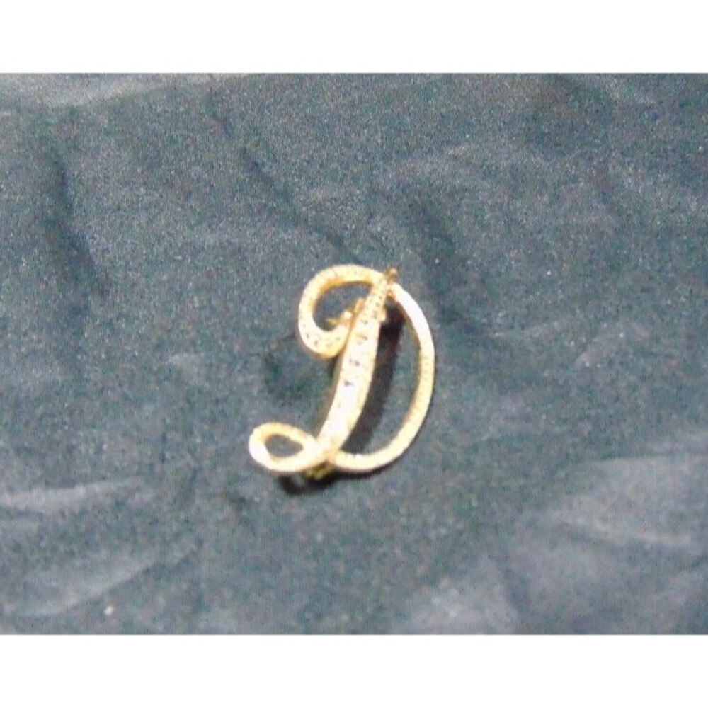 Initial "D"  Brooch, Pin Goldtone Rhinestone Script Initial 1"